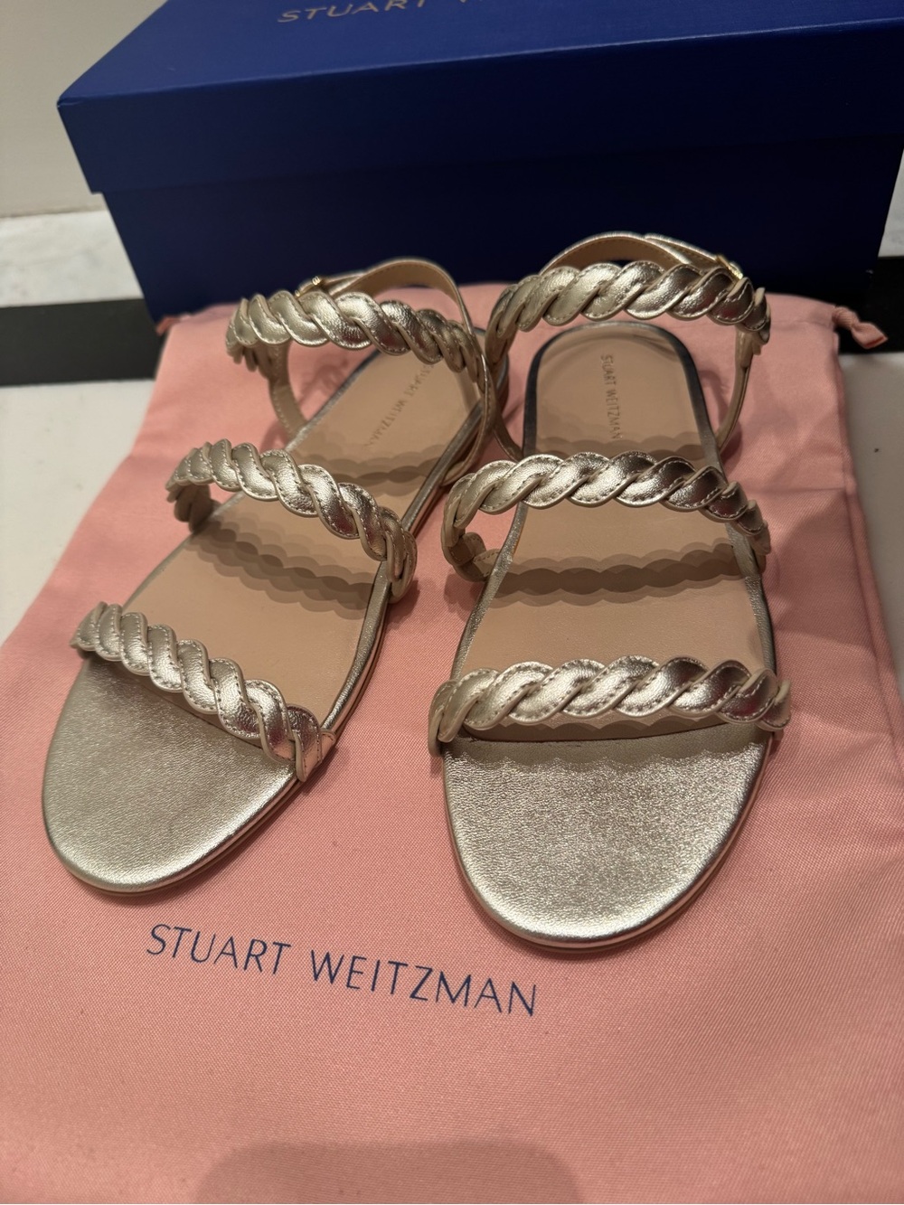 NWT Stuart Weitzman Women's Braided Metallic Sandals - Gold size 8